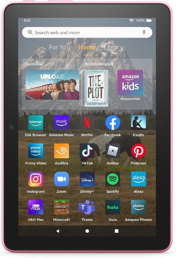 A Pink Amazon Fire HD 8" tablet, which doubles as an e-reader makes for a great accessible gift